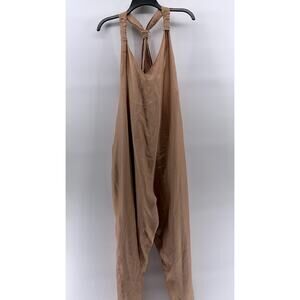 ELECTRIC FEATHERS Women's Beige Silk Relaxed-Fit Sleeveless V-Neck Jumpsuit SZOS